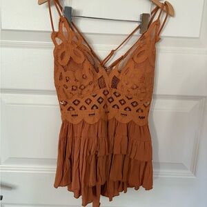 NWT ZENANA "Hot in Here" Top-Desert Orange-Size S-Crochet Lace-Boho Flowy